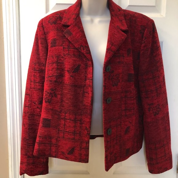 Vintage Coldwater Creek Women's Red Tapestry Jacket Suit Coat Shoulder Pads - Picture 3 of 10